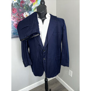 Holland & Sherry 44R Navy Royal Classic Custom Suit Pants Pleated Front Rolled